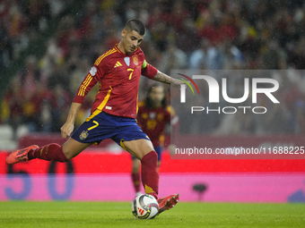 Alvaro Morata centre-forward of Spain and AC Milan shooting to goal during the UEFA Nations League 2024/25 League A Group A4 match between S...