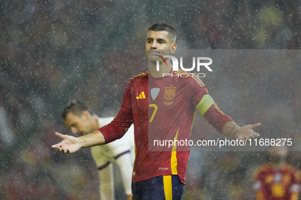 Alvaro Morata centre-forward of Spain and AC Milan reacts during the UEFA Nations League 2024/25 League A Group A4 match between Spain and S...