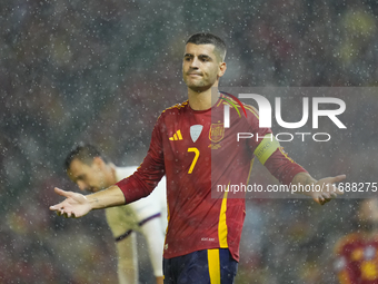 Alvaro Morata centre-forward of Spain and AC Milan reacts during the UEFA Nations League 2024/25 League A Group A4 match between Spain and S...