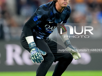 Yann Sommer of FC Internazionale looks on during the Serie A Enilive match between AS Roma and FC Internazionale at Stadio Olimpico on Octob...