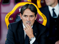 Simone Inzaghi head coach of FC Internazionale looks on during the Serie A Enilive match between AS Roma and FC Internazionale at Stadio Oli...