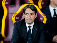 Simone Inzaghi head coach of FC Internazionale looks on during the Serie A Enilive match between AS Roma and FC Internazionale at Stadio Oli...