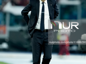 Simone Inzaghi head coach of FC Internazionale looks on during the Serie A Enilive match between AS Roma and FC Internazionale at Stadio Oli...