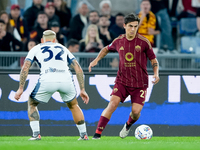 Paulo Dybala of AS Roma and Federico Dimarco of FC Internazionale during the Serie A Enilive match between AS Roma and FC Internazionale at...