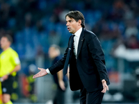 Simone Inzaghi head coach of FC Internazionale gestures during the Serie A Enilive match between AS Roma and FC Internazionale at Stadio Oli...