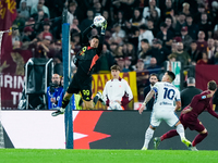 Mile Svilar of AS Roma during the Serie A Enilive match between AS Roma and FC Internazionale at Stadio Olimpico on October 20, 2024 in Rome...