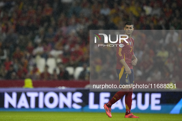 Alvaro Morata centre-forward of Spain and AC Milan during the UEFA Nations League 2024/25 League A Group A4 match between Spain and Serbia a...