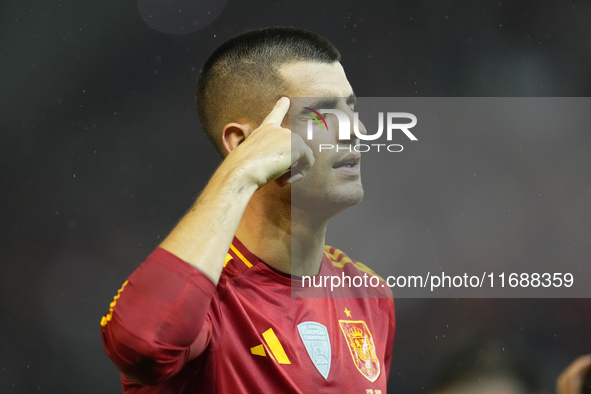 Alvaro Morata centre-forward of Spain and AC Milan celebrates after scoring his sides first goal during the UEFA Nations League 2024/25 Leag...