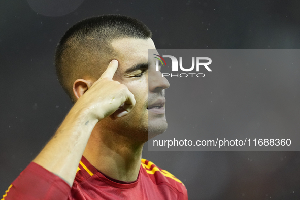 Alvaro Morata centre-forward of Spain and AC Milan celebrates after scoring his sides first goal during the UEFA Nations League 2024/25 Leag...