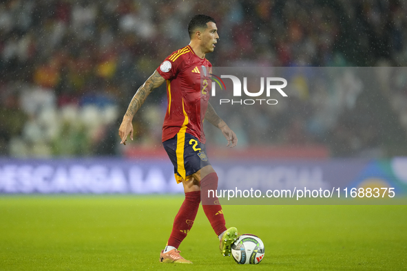 Pedro Porro right-back of Spain and Tottenham Hotspur controls the ball during the UEFA Nations League 2024/25 League A Group A4 match betwe...