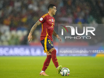 Pedro Porro right-back of Spain and Tottenham Hotspur controls the ball during the UEFA Nations League 2024/25 League A Group A4 match betwe...