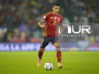 Pedro Porro right-back of Spain and Tottenham Hotspur controls the ball during the UEFA Nations League 2024/25 League A Group A4 match betwe...