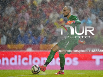 Predrag Rajkovic goalkeeper of Serbia and Al-Ittihad Club does passed during the UEFA Nations League 2024/25 League A Group A4 match between...