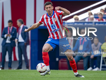 Clement Lenglet of Atletico de Madrid is in action with the ball during the La Liga EA Sports 2024/25 football match between Atletico de Mad...