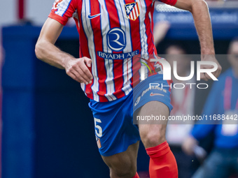 Clement Lenglet of Atletico de Madrid is in action with the ball during the La Liga EA Sports 2024/25 football match between Atletico de Mad...