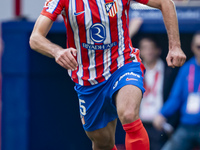 Clement Lenglet of Atletico de Madrid is in action with the ball during the La Liga EA Sports 2024/25 football match between Atletico de Mad...