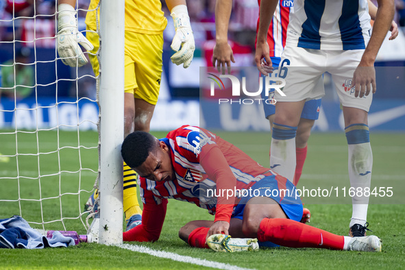 Samuel Lino of Atletico de Madrid is on the ground during the La Liga EA Sports 2024/25 football match between Atletico de Madrid and CD Leg...