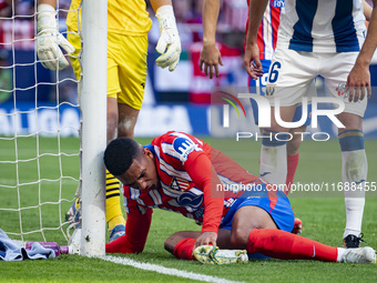 Samuel Lino of Atletico de Madrid is on the ground during the La Liga EA Sports 2024/25 football match between Atletico de Madrid and CD Leg...