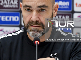 Felix Sanchez Bas, Head Coach of Al Sadd FC, attends a press conference at Jassim Bin Hamad Stadium in Doha, Qatar, on October 20, 2024, ahe...