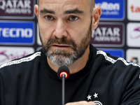 Felix Sanchez Bas, Head Coach of Al Sadd FC, attends a press conference at Jassim Bin Hamad Stadium in Doha, Qatar, on October 20, 2024, ahe...