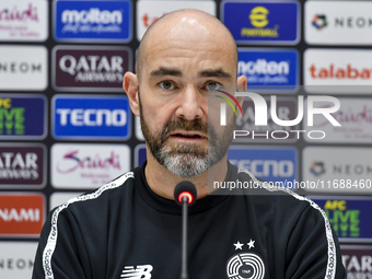 Felix Sanchez Bas, Head Coach of Al Sadd FC, attends a press conference at Jassim Bin Hamad Stadium in Doha, Qatar, on October 20, 2024, ahe...