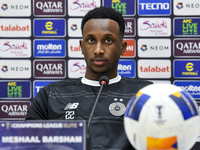 Al Sadd FC player Meshal Barsham attends a press conference at Jassim Bin Hamad Stadium in Doha, Qatar, on October 20, 2024, ahead of the AF...