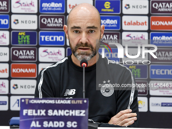 Felix Sanchez Bas, Head Coach of Al Sadd FC, attends a press conference at Jassim Bin Hamad Stadium in Doha, Qatar, on October 20, 2024, ahe...