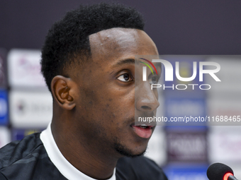 Al Sadd FC player Meshal Barsham attends a press conference at Jassim Bin Hamad Stadium in Doha, Qatar, on October 20, 2024, ahead of the AF...