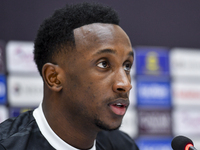 Al Sadd FC player Meshal Barsham attends a press conference at Jassim Bin Hamad Stadium in Doha, Qatar, on October 20, 2024, ahead of the AF...