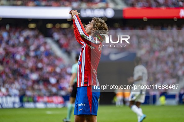 Antoine Griezmann of Atletico de Madrid appears disappointed after missing a goal during the La Liga EA Sports 2024/25 football match betwee...