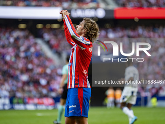 Antoine Griezmann of Atletico de Madrid appears disappointed after missing a goal during the La Liga EA Sports 2024/25 football match betwee...