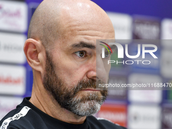 Felix Sanchez Bas, Head Coach of Al Sadd FC, attends a press conference at Jassim Bin Hamad Stadium in Doha, Qatar, on October 20, 2024, ahe...