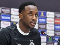 Al Sadd FC player Meshal Barsham attends a press conference at Jassim Bin Hamad Stadium in Doha, Qatar, on October 20, 2024, ahead of the AF...