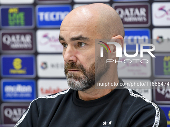 Felix Sanchez Bas, Head Coach of Al Sadd FC, attends a press conference at Jassim Bin Hamad Stadium in Doha, Qatar, on October 20, 2024, ahe...