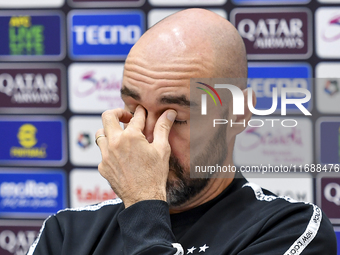 Felix Sanchez Bas, Head Coach of Al Sadd FC, attends a press conference at Jassim Bin Hamad Stadium in Doha, Qatar, on October 20, 2024, ahe...