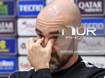 Felix Sanchez Bas, Head Coach of Al Sadd FC, attends a press conference at Jassim Bin Hamad Stadium in Doha, Qatar, on October 20, 2024, ahe...