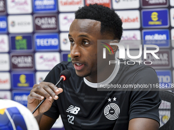 Al Sadd FC player Meshal Barsham attends a press conference at Jassim Bin Hamad Stadium in Doha, Qatar, on October 20, 2024, ahead of the AF...