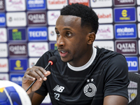 Al Sadd FC player Meshal Barsham attends a press conference at Jassim Bin Hamad Stadium in Doha, Qatar, on October 20, 2024, ahead of the AF...