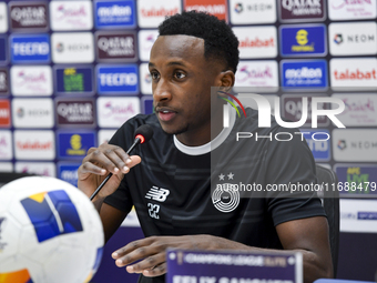 Al Sadd FC player Meshal Barsham attends a press conference at Jassim Bin Hamad Stadium in Doha, Qatar, on October 20, 2024, ahead of the AF...