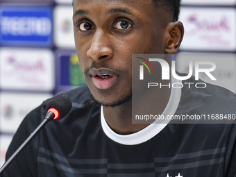 Al Sadd FC player Meshal Barsham attends a press conference at Jassim Bin Hamad Stadium in Doha, Qatar, on October 20, 2024, ahead of the AF...