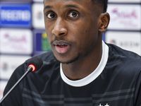 Al Sadd FC player Meshal Barsham attends a press conference at Jassim Bin Hamad Stadium in Doha, Qatar, on October 20, 2024, ahead of the AF...