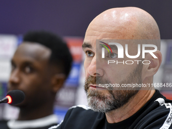 Felix Sanchez Bas, Head Coach of Al Sadd FC, attends a press conference at Jassim Bin Hamad Stadium in Doha, Qatar, on October 20, 2024, ahe...