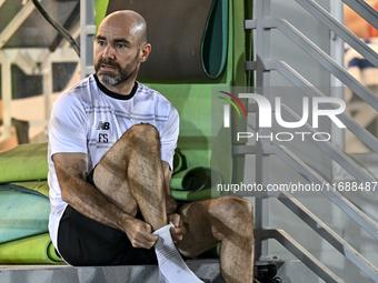 Felix Sanchez Bas, Head Coach of Al Sadd FC, looks on before the training session at Jassim Bin Hamad Stadium in Doha, Qatar, on October 20,...