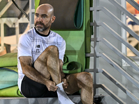 Felix Sanchez Bas, Head Coach of Al Sadd FC, looks on before the training session at Jassim Bin Hamad Stadium in Doha, Qatar, on October 20,...