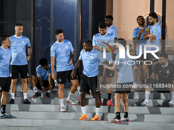 Players of Al Sadd SC gather before the training session at Jassim Bin Hamad Stadium in Doha, Qatar, on October 20, 2024, ahead of the AFC C...