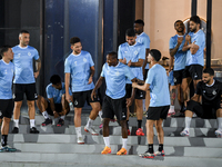 Players of Al Sadd SC gather before the training session at Jassim Bin Hamad Stadium in Doha, Qatar, on October 20, 2024, ahead of the AFC C...