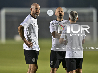 Felix Sanchez Bas (L), Head Coach of Al Sadd FC, participates in the training session at Jassim Bin Hamad Stadium in Doha, Qatar, on October...