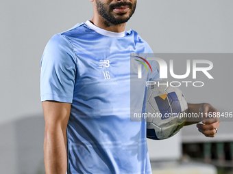 Boualem Khoukhi of Al Sadd FC looks on before the training session at Jassim Bin Hamad Stadium in Doha, Qatar, on October 20, 2024, ahead of...