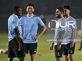 Players of Al Sadd SC attend a training session at Jassim Bin Hamad Stadium in Doha, Qatar, on October 20, 2024, ahead of the AFC Champions...