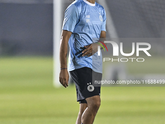 Akram Hassan Afif of Al Sadd FC participates in the training session at Jassim Bin Hamad Stadium in Doha, Qatar, on October 20, 2024, ahead...